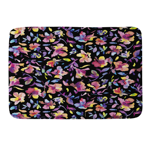 Ninola Design Watercolor Hibiscus Floral Dark Memory Foam Bath Mat