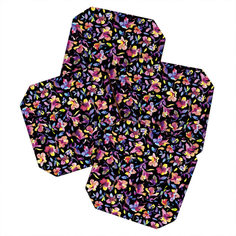 Ninola Design Watercolor Hibiscus Floral Dark Coaster Set