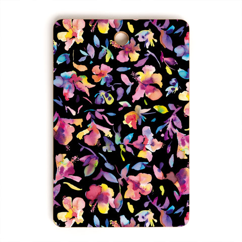 Ninola Design Watercolor Hibiscus Floral Dark Cutting Board Rectangle
