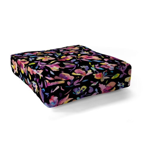 Ninola Design Watercolor Hibiscus Floral Dark Floor Pillow Square