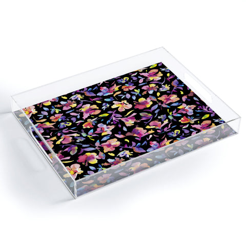 Ninola Design Watercolor Hibiscus Floral Dark Acrylic Tray