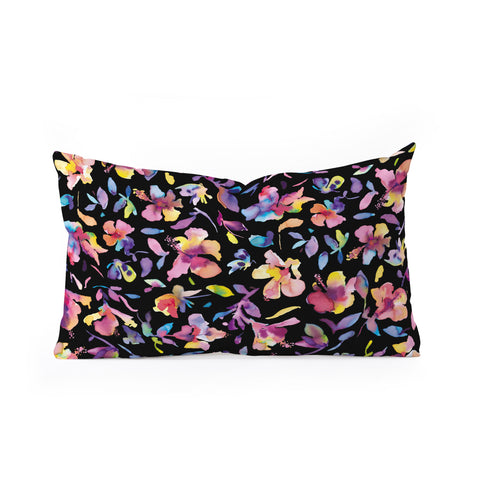 Ninola Design Watercolor Hibiscus Floral Dark Oblong Throw Pillow