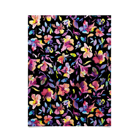 Ninola Design Watercolor Hibiscus Floral Dark Poster