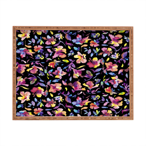 Ninola Design Watercolor Hibiscus Floral Dark Rectangular Tray