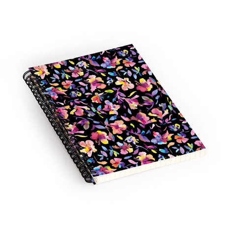 Ninola Design Watercolor Hibiscus Floral Dark Spiral Notebook