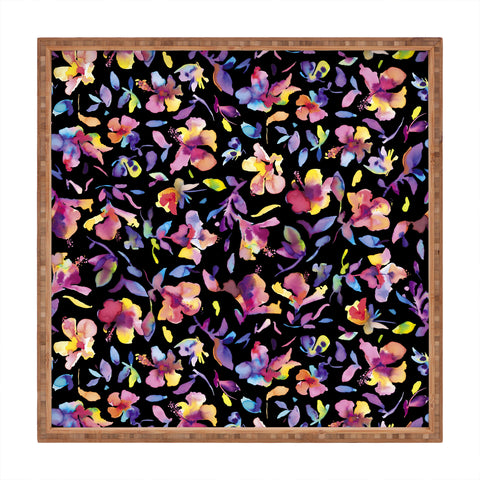 Ninola Design Watercolor Hibiscus Floral Dark Square Tray