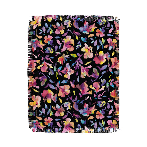 Ninola Design Watercolor Hibiscus Floral Dark Throw Blanket