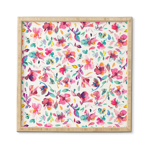 Ninola Design Watercolor Hibiscus Floral Pink Framed Wall Art