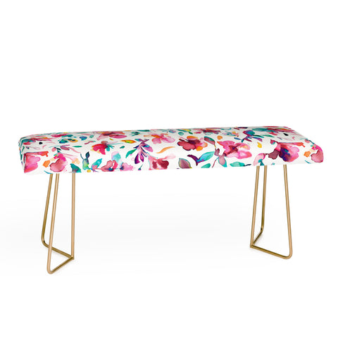 Ninola Design Watercolor Hibiscus Floral Pink Bench
