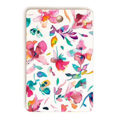 Ninola Design Watercolor Hibiscus Floral Pink Cutting Board Rectangle