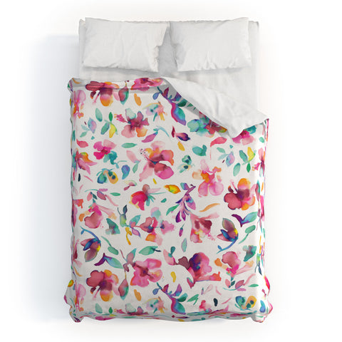 Ninola Design Watercolor Hibiscus Floral Pink Duvet Cover
