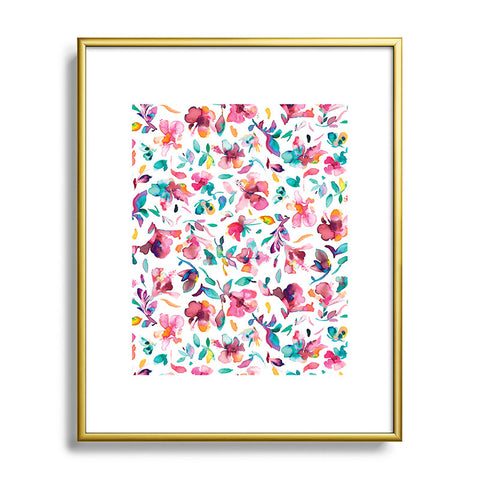 Ninola Design Watercolor Hibiscus Floral Pink Metal Framed Art Print