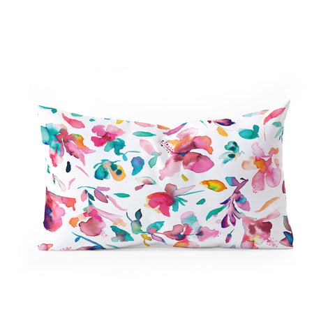 Ninola Design Watercolor Hibiscus Floral Pink Oblong Throw Pillow