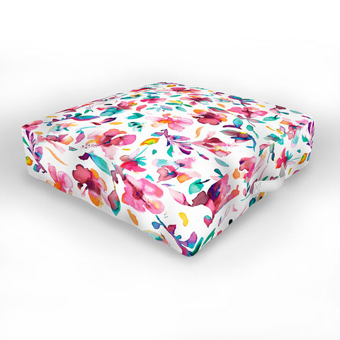 Ninola Design Watercolor Hibiscus Floral Pink Outdoor Floor Cushion