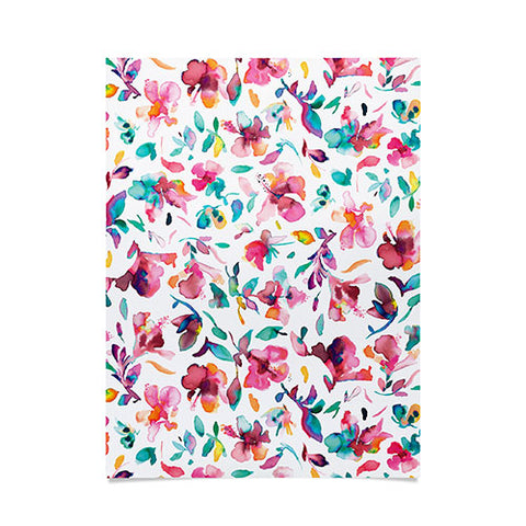 Ninola Design Watercolor Hibiscus Floral Pink Poster