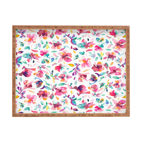 Ninola Design Watercolor Hibiscus Floral Pink Rectangular Tray