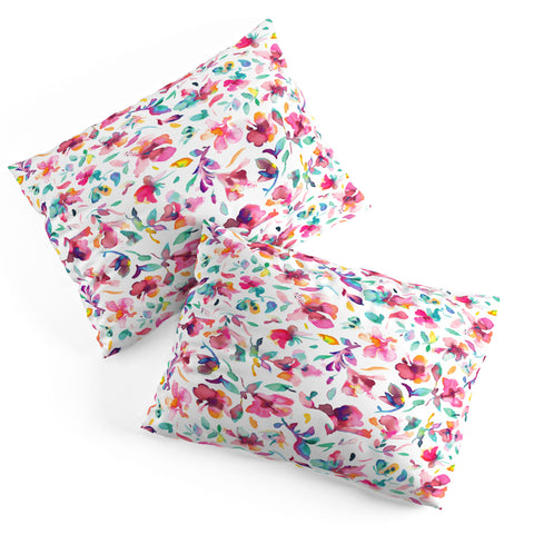 Ninola Design Watercolor Hibiscus Floral Pink Pillow Shams