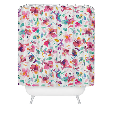 Ninola Design Watercolor Hibiscus Floral Pink Shower Curtain