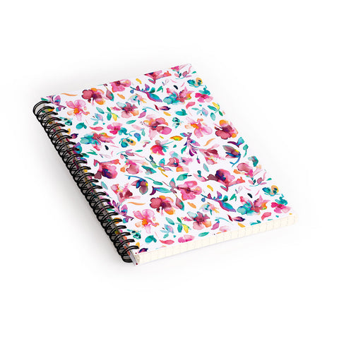 Ninola Design Watercolor Hibiscus Floral Pink Spiral Notebook
