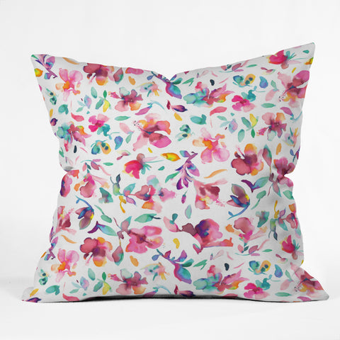 Ninola Design Watercolor Hibiscus Floral Pink Outdoor Throw Pillow