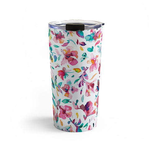 Ninola Design Watercolor Hibiscus Floral Pink Travel Mug