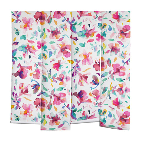 Ninola Design Watercolor Hibiscus Floral Pink Wall Mural