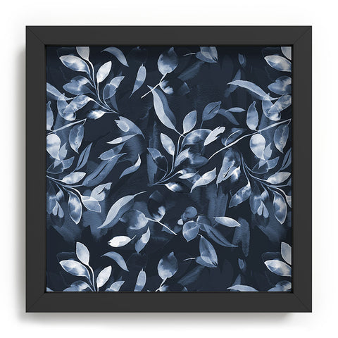 Ninola Design Watercolor Leaves Blue Navy Recessed Framing Square