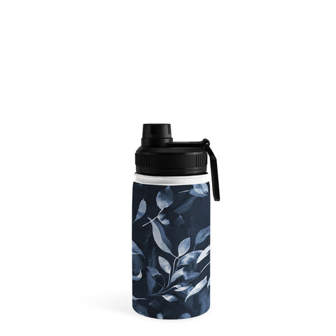 Ninola Design Watercolor Leaves Blue Navy Water Bottle