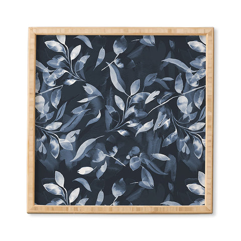 Ninola Design Watercolor Leaves Blue Navy Framed Wall Art