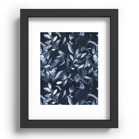 Ninola Design Watercolor Leaves Blue Navy Recessed Framing Rectangle