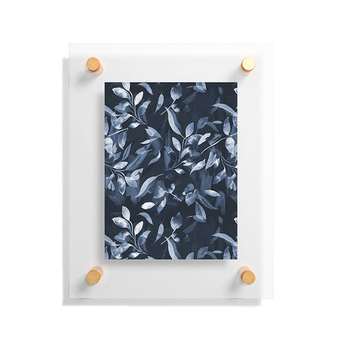 Ninola Design Watercolor Leaves Blue Navy Floating Acrylic Print
