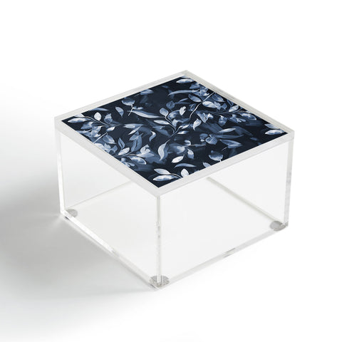 Ninola Design Watercolor Leaves Blue Navy Acrylic Box
