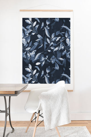 Ninola Design Watercolor Leaves Blue Navy Art Print And Hanger