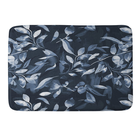 Ninola Design Watercolor Leaves Blue Navy Memory Foam Bath Mat