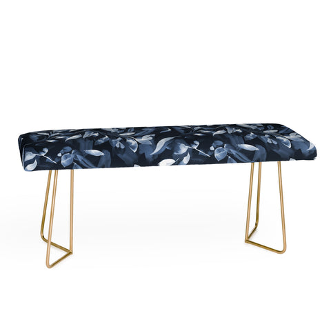 Ninola Design Watercolor Leaves Blue Navy Bench