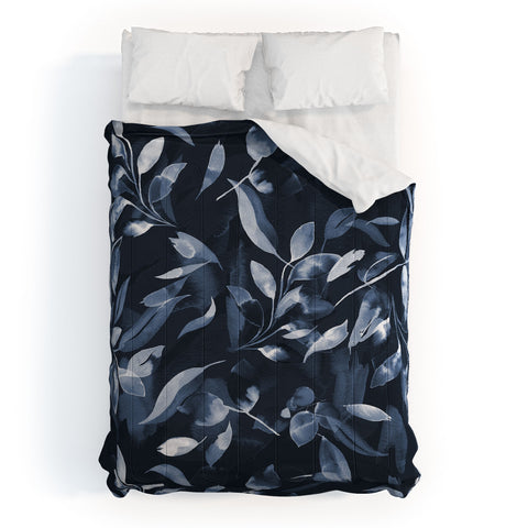 Ninola Design Watercolor Leaves Blue Navy Comforter