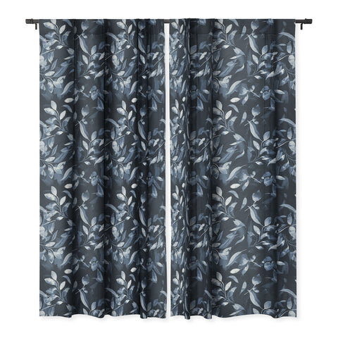 Ninola Design Watercolor Leaves Blue Navy Blackout Window Curtain