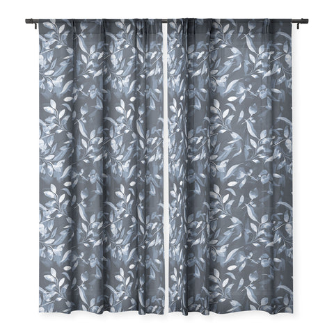 Ninola Design Watercolor Leaves Blue Navy Sheer Window Curtain