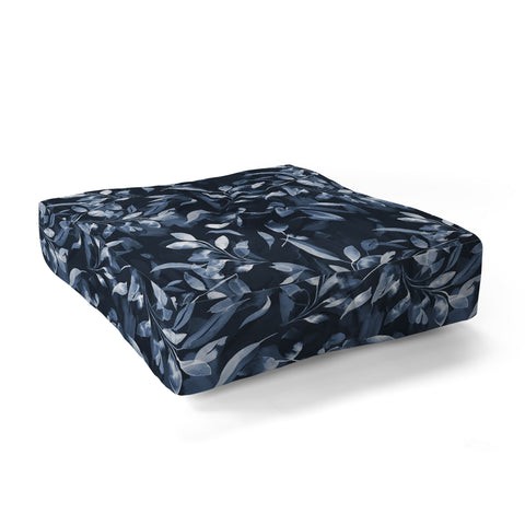 Ninola Design Watercolor Leaves Blue Navy Floor Pillow Square