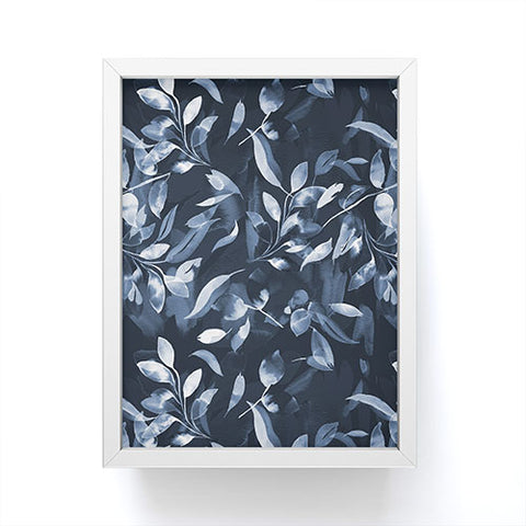 Ninola Design Watercolor Leaves Blue Navy Framed Mini Art Print