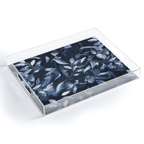 Ninola Design Watercolor Leaves Blue Navy Acrylic Tray