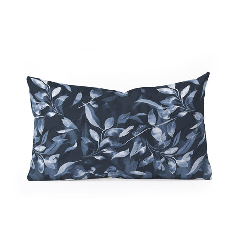 Ninola Design Watercolor Leaves Blue Navy Oblong Throw Pillow