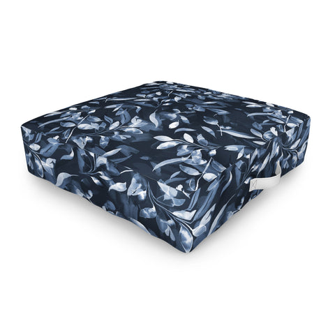 Ninola Design Watercolor Leaves Blue Navy Outdoor Floor Cushion