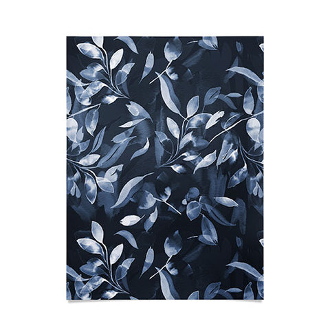 Ninola Design Watercolor Leaves Blue Navy Poster