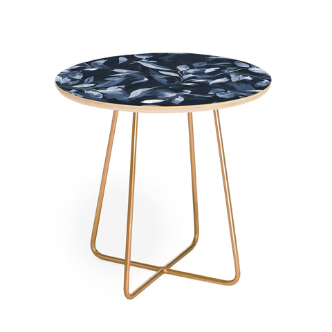 Ninola Design Watercolor Leaves Blue Navy Round Side Table