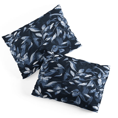 Ninola Design Watercolor Leaves Blue Navy Pillow Shams