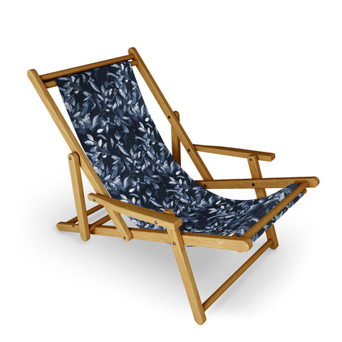 Ninola Design Watercolor Leaves Blue Navy Sling Chair