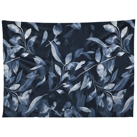 Ninola Design Watercolor Leaves Blue Navy Tapestry