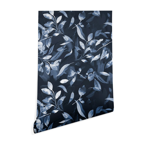 Ninola Design Watercolor Leaves Blue Navy Wallpaper