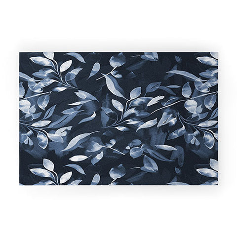 Ninola Design Watercolor Leaves Blue Navy Welcome Mat